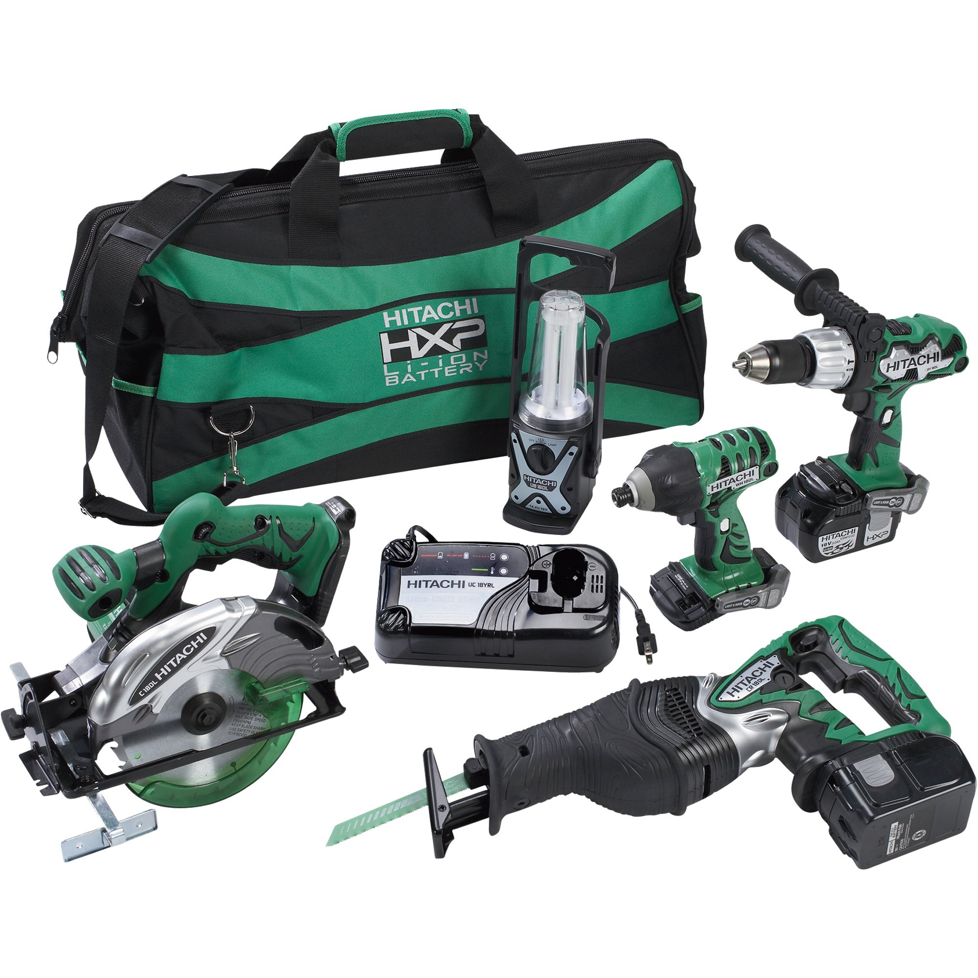 Hitachi Lithium-Ion 5-Tool Combo Kit — 18 Volt, Model# KC18DBLWH18P4